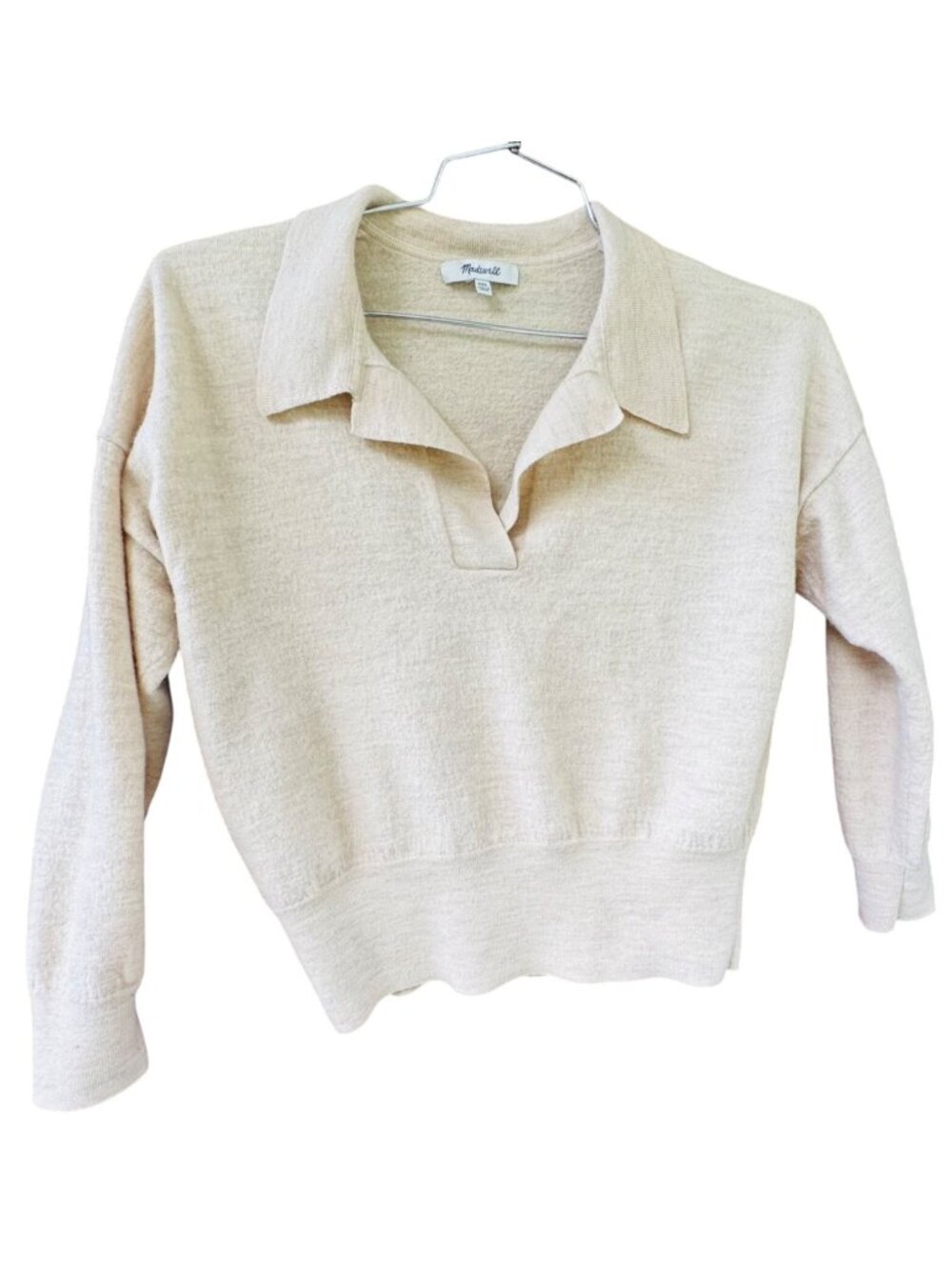 Madewell Womens XXL Merino Wool Polo Sweater Heather Oatmeal Collared Pullover